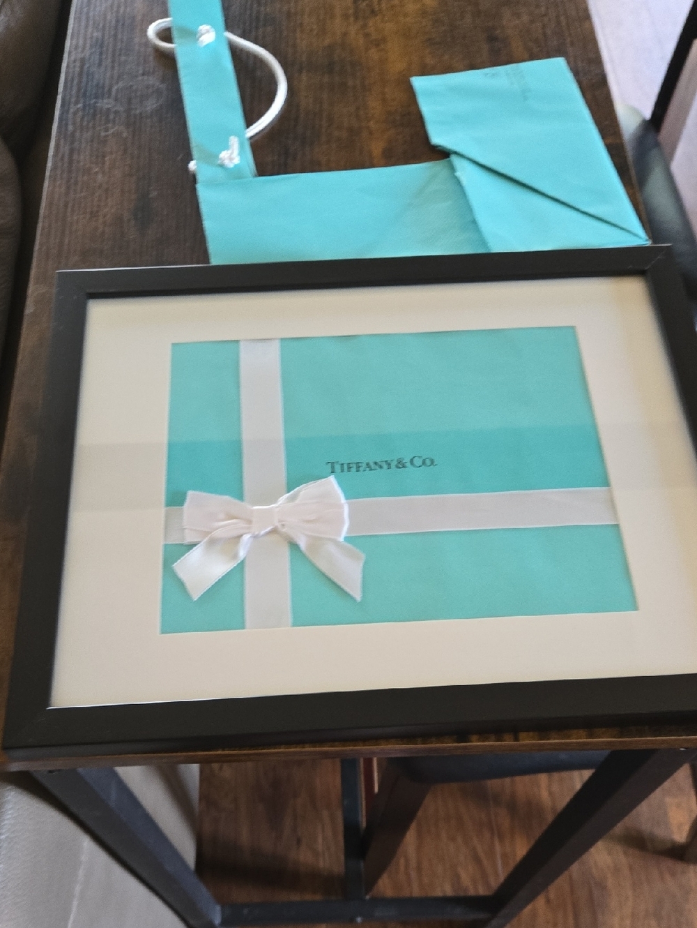 Tiffany & Co. Blue Gift Box Framed Print with White Ribbon